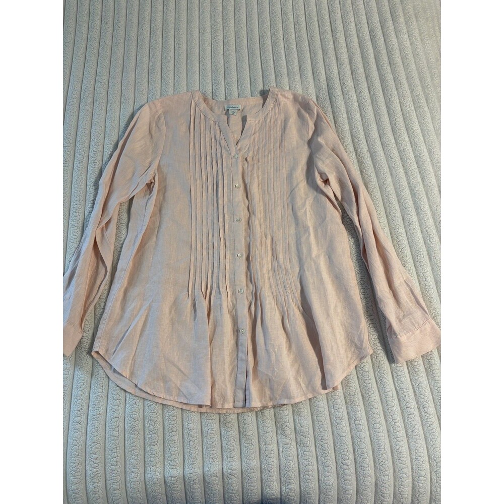 Sundance Warm Breeze Pintuck Pleated Linen blouse top Womens medium baby pink
